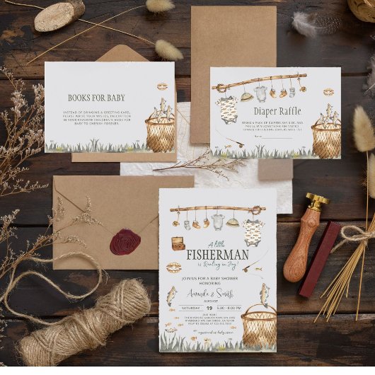 Little Fisherman Watercolor Fishing Baby Shower Einladung