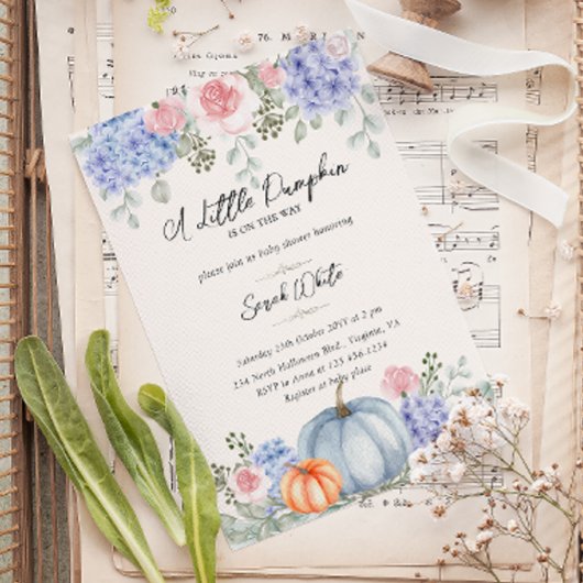 Little Floral Pumpkin Halloween Fall Baby Dusche Einladung
