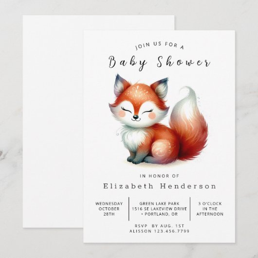 Little Forest Explorer Fox Babydusche Einladung (Vorne/Hinten)