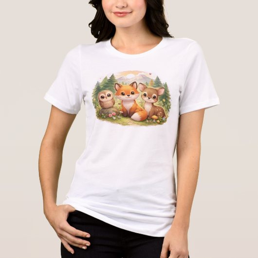 Little Forest Friends: A Cozy Fox, Owl & Deer Adve Tri-Blend Shirt (Vorderseite)