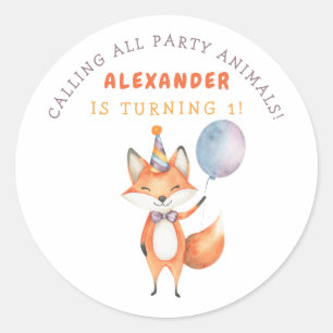 Little Fox Birthday Party Runder Aufkleber