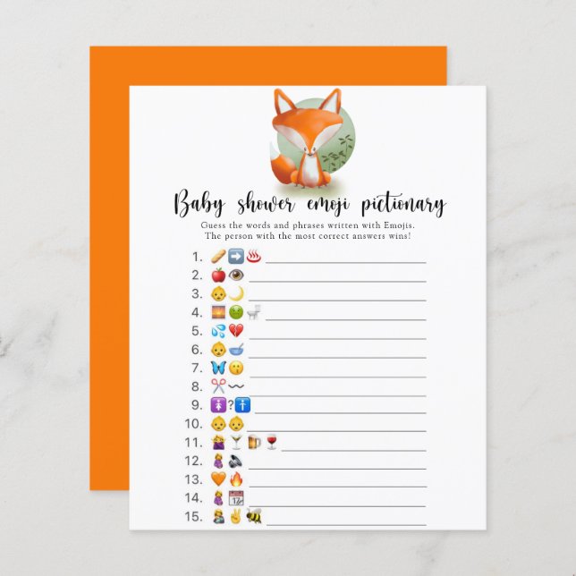 Little Fox cub - Baby-Dusche Emoji-Picknickspiel (Vorne/Hinten)