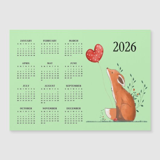 Little Fox Design 2026 Calendar Magnetic Card Magnetkarte (Vorderseite)