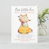 Little Fox Fall Harvest Pumpkin Thirds Geburtstag Einladung (Stehend Vorderseite)