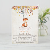Little Fox Herbst 1. Geburtstag Einladung (Stehend Vorderseite)