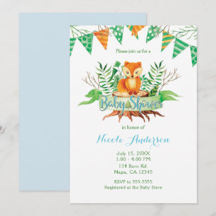 Little Fox in Forest Watercolor Babydusche Einladung