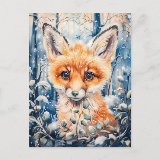 Little Fox in Winter Kräutern Postkarte (Vorderseite)