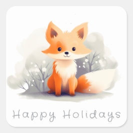 Little fox in winter quadratischer aufkleber