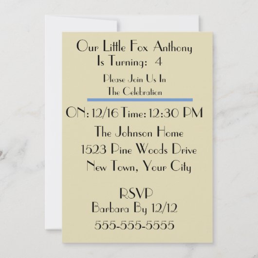 Little Fox Kindergeburtstag Einladung (Rückseite)
