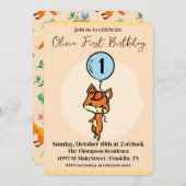 Little Fox mit Ballons 1. Geburtstag Einladung (Vorne/Hinten)