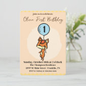 Little Fox mit Ballons 1. Geburtstag Einladung (Stehend Vorderseite)