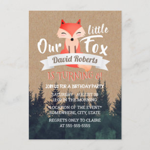 Little Fox Rustic Forest Birthday Party Einladung
