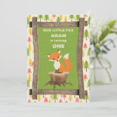 Little Fox Rustic Geburtstagsparty Celebration Einladung (Stehend Vorderseite)