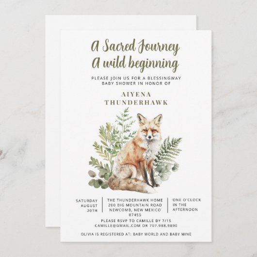 Little Fox Spirit Blessingway Babydusche Einladung (Vorne/Hinten)