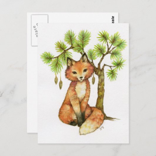 Little Fox - Süße Tier Art Postcard Postkarte (Vorne/Hinten)