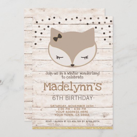 Little Fox, wonderland Birthday Invitation, Einladung (Vorne/Hinten)