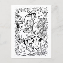 Little Foxes Paintable Postcard