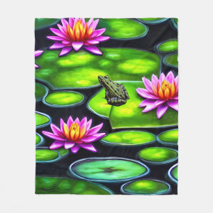 Little Frog on Lily Pad Fleecedecke