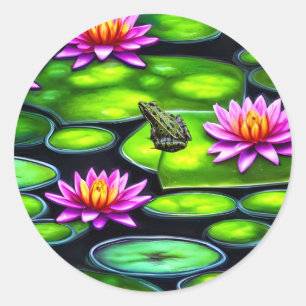 Little Frog on Lily Pad Runder Aufkleber