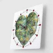 LITTLE FROGS ON A GREEN LEAF RED RUBY, White Quadratische Wanduhr (Winkel)