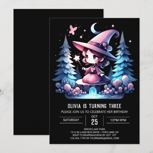 Little Fun Wizard Geburtstag Einladung (Vorne/Hinten)