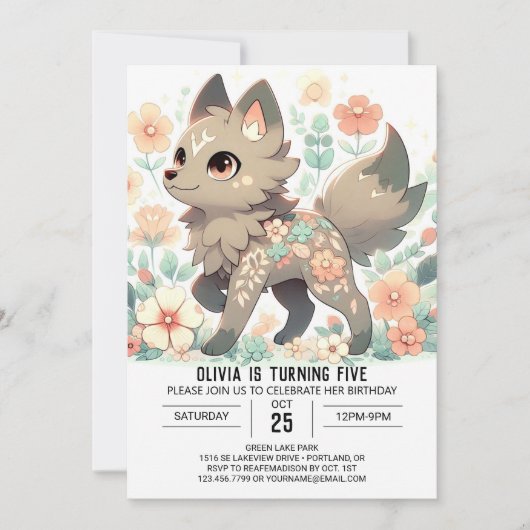 Little Fun Wolf Digital Geburtstag Einladung (Vorderseite)