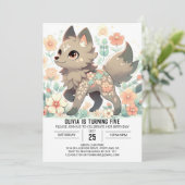 Little Fun Wolf Digital Geburtstag Einladung (Stehend Vorderseite)