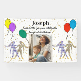 Little Gemini 1. Geburtstag Gold Flakes & Balloons Banner