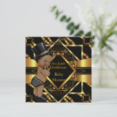 Little Gentleman Baby Shower Gold Black Ethnic Einladung (Stehend Vorderseite)