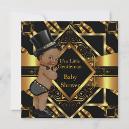 Little Gentleman Baby Shower Gold Black Ethnic Einladung