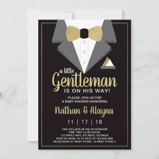 Little Gentleman Baby Shower Invitation, Tuxedo Einladung (Vorderseite)