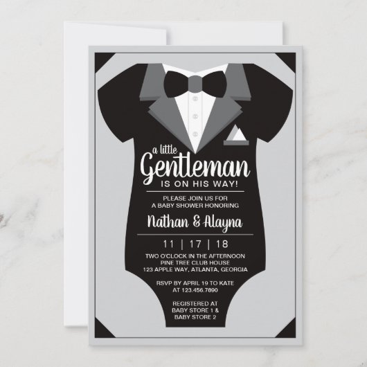 Little Gentleman Baby Shower Invitation, Tuxedo Einladung (Vorderseite)