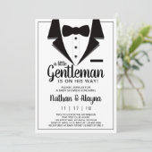 Little Gentleman Baby Shower Invitation, Tuxedo Einladung (Stehend Vorderseite)