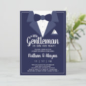 Little Gentleman Baby Shower Invitation, Tuxedo Einladung (Stehend Vorderseite)