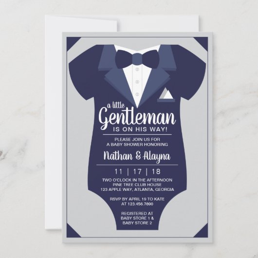 Little Gentleman Baby Shower Invitation, Tuxedo Einladung (Vorderseite)