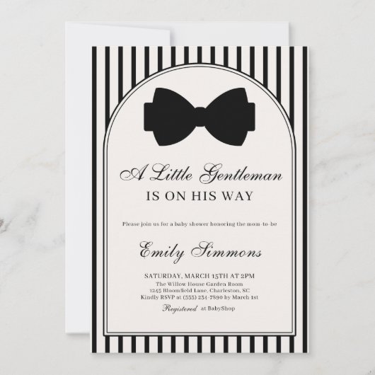 Little Gentleman Bow Tie Baby Shower Einladung (Vorderseite)