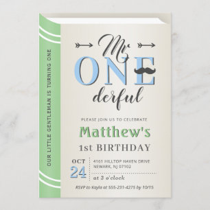 Little Gentleman Mr Onederful 1st First Birthday Einladung
