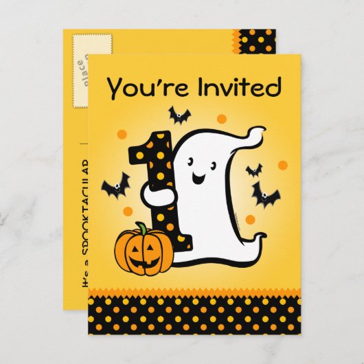 Little Ghost 1. Geburtstag Postkarte Einladung (Vorne/Hinten)