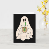 Little Ghost Drink Iced Coffee Halloween Spooky Karte (Gelbe Blume)