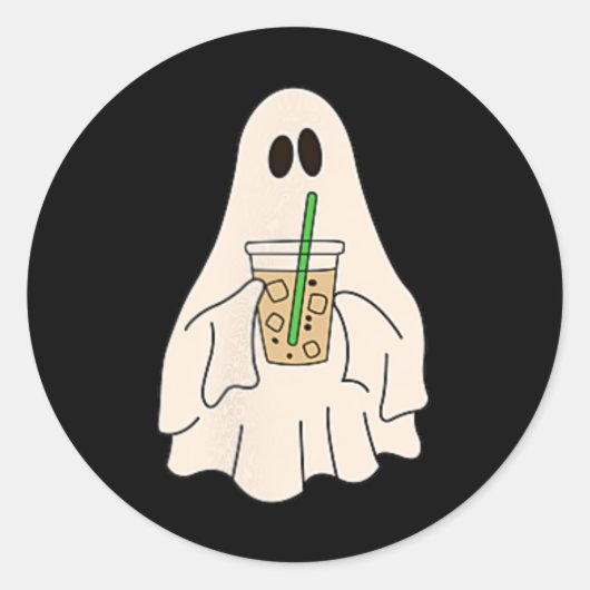 Little Ghost Drink Iced Coffee Halloween Spooky Runder Aufkleber (Vorderseite)