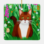 Little Ginger Brown Kitty in einem Feld der Blume Keramikornament (Rückseite)