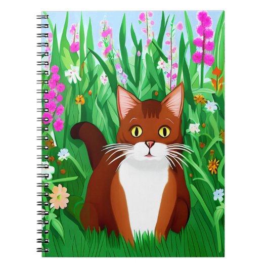 Little Ginger Brown Kitty in einem Feld der Blume Notizblock (Vorderseite)