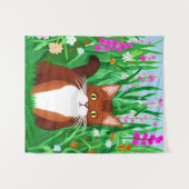 Little Ginger Brown Kitty in einem Feld der Blume Wandteppich (Vorderseite (Horizontal))