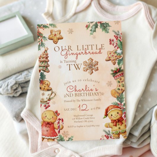 Little Gingerbread 2nd Birthday Christmas Einladung