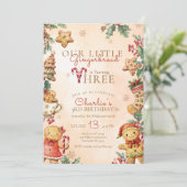Little Gingerbread 3rd Birthday Christmas Einladung (Stehend Vorderseite)