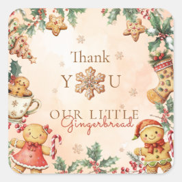 Little Gingerbread Birthday Christmas Thank you  Quadratischer Aufkleber
