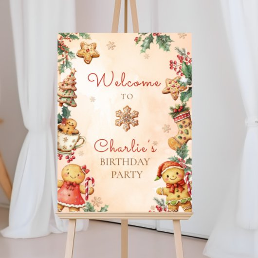 Little Gingerbread Birthday Christmas Welcome  Poster