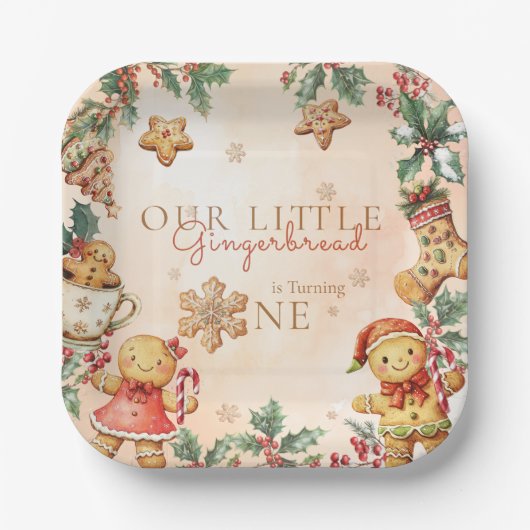 Little Gingerbread Christmas 1st Birthday Pappteller (Vorderseite)