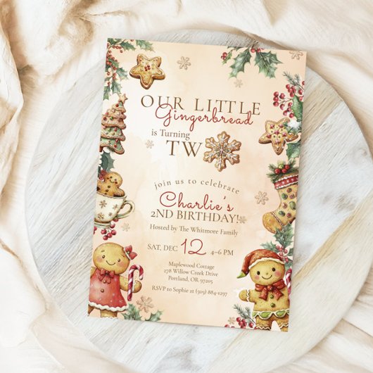 Little Gingerbread Christmas 2nd Birthday Einladung