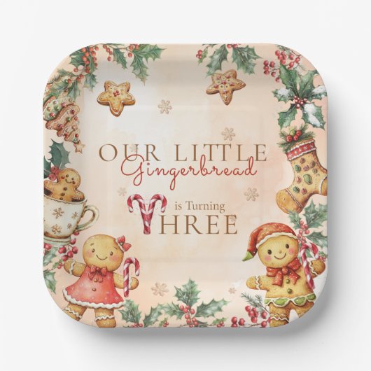 Little Gingerbread Christmas 3rd Birthday Pappteller (Vorderseite)